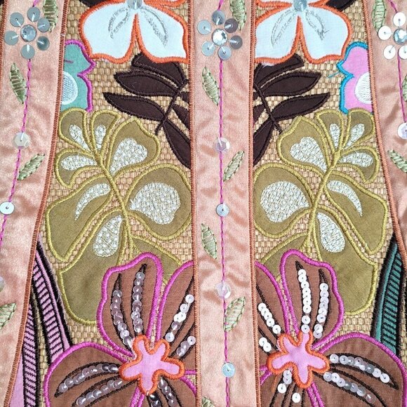 NWOT RARE Bueno Floral Embroidered Sequins Bamboo Handles Boho Satchel - Picture 7 of 11